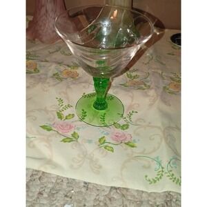Tiffin-Franciscan Green Stem Uranium UV Glow Wine Glass 4 1/2 Inch
